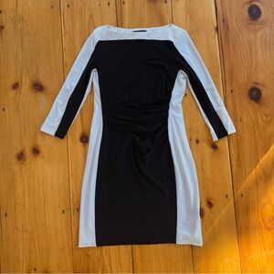 Lauren Ralph Lauren 8P Black White Ruched Sheath Dress Petite